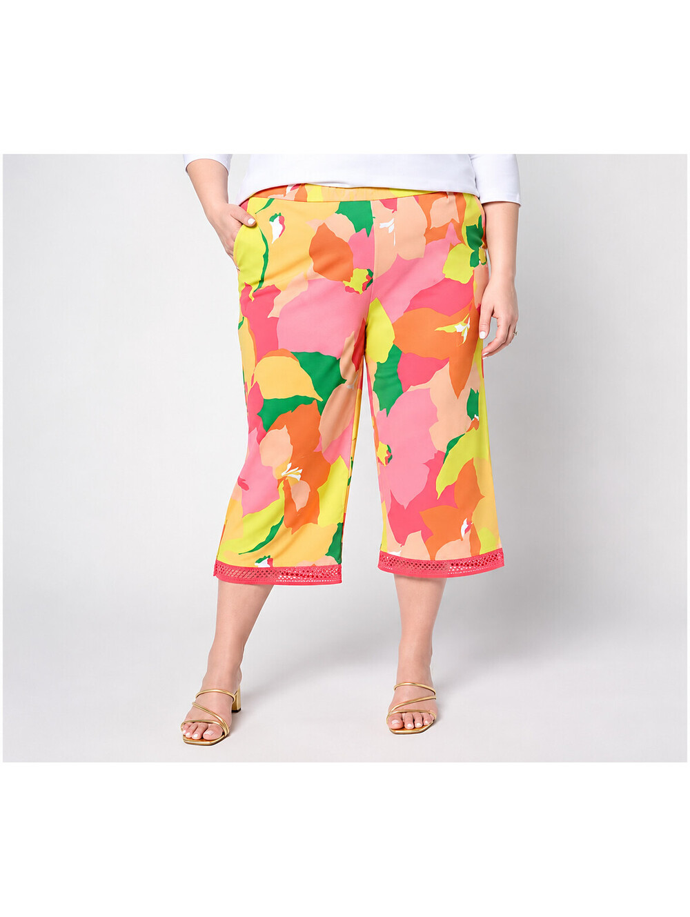 Isaac Mizrahi Live! Printed Pebble Knit Culotte Pants Orange, Petite Medium